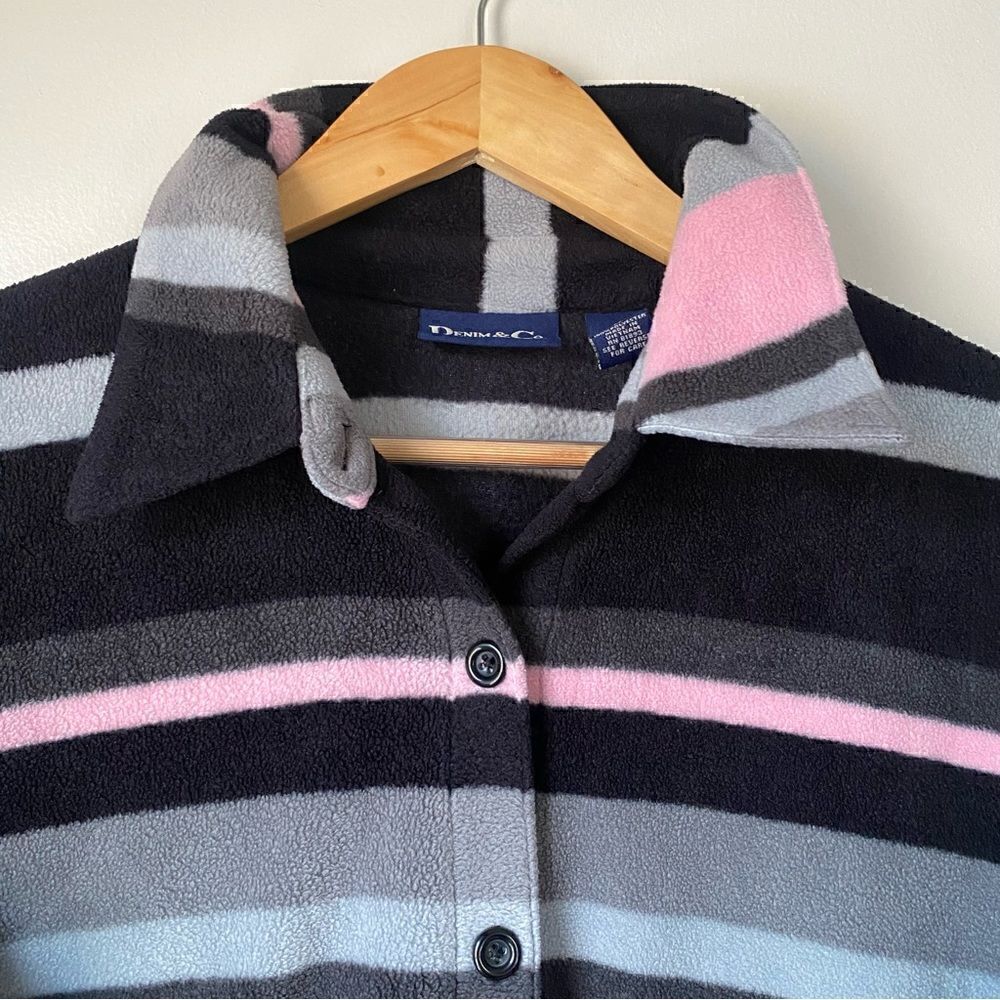 Denim&co striped fleece button down sweater shacket - Picture 5 of 8